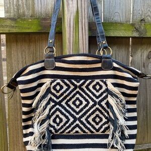 Chloe & Lex Striped Black and Tan Tote Bag